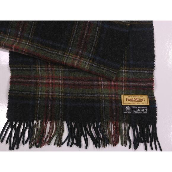 Paul Stuart Made in Scotland Plaid Lambswool Scarf Vintage 13x64 - Picture 2 of 3